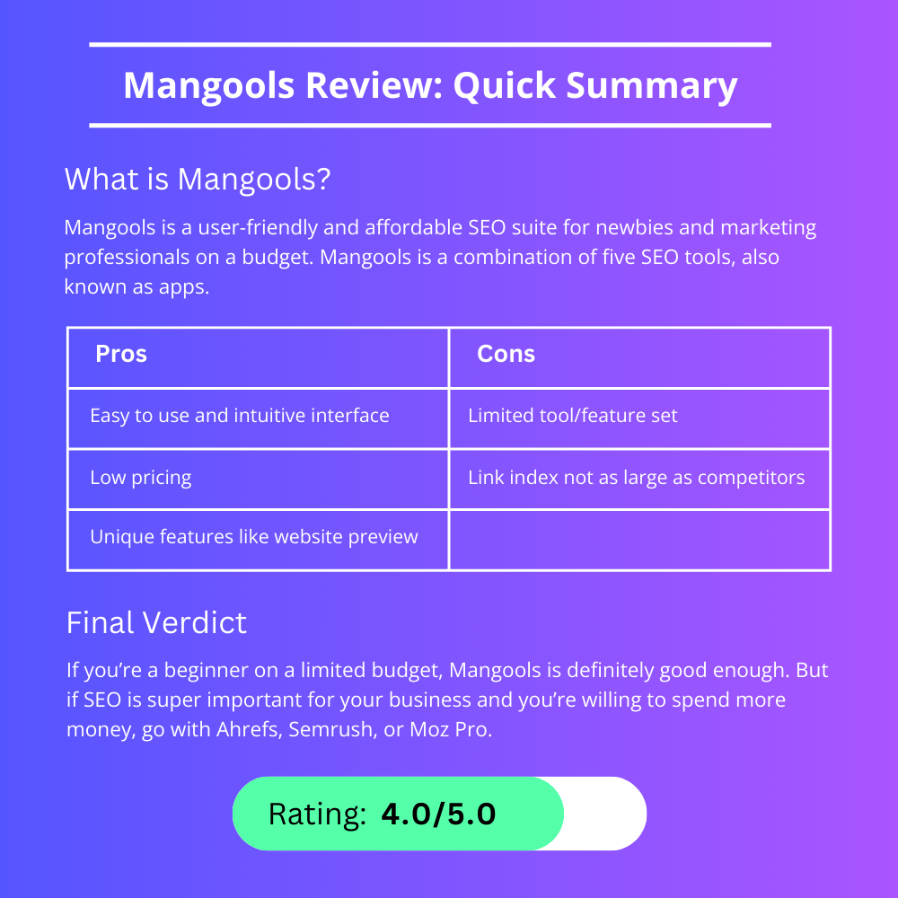 Mangools review: quick summary