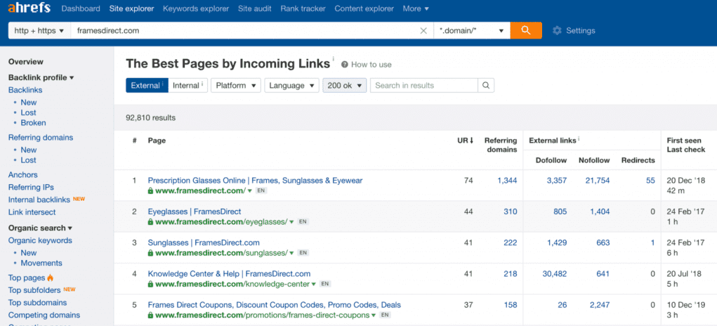 Best by links report in Ahrefs Site explorer.