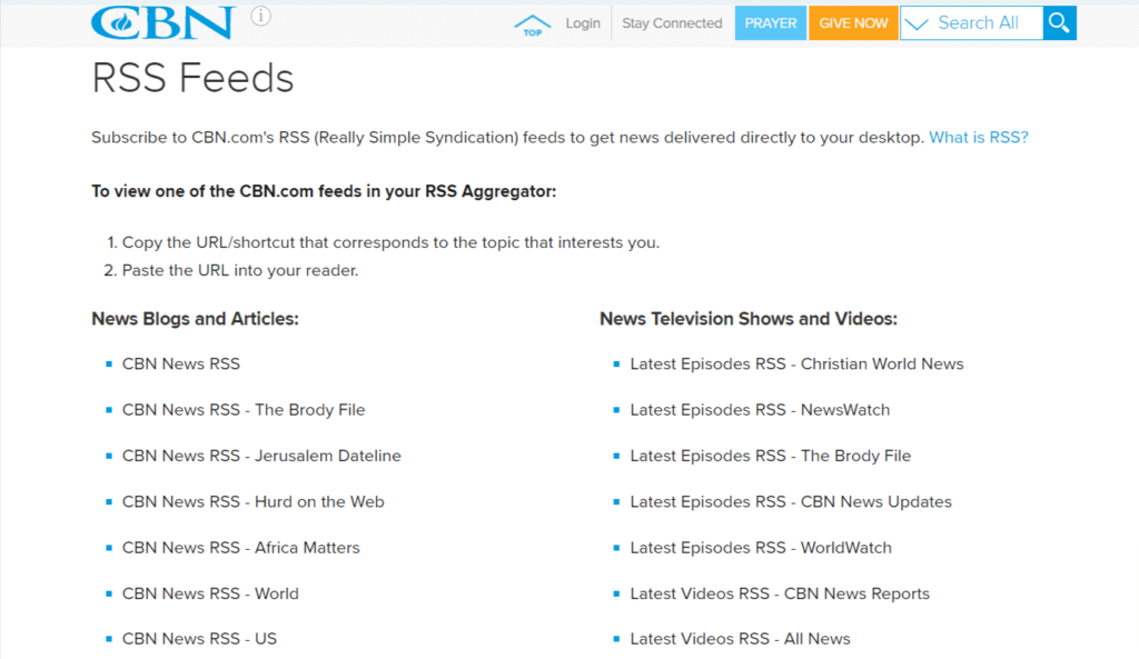 Example of how RSS feeds look on a website.
