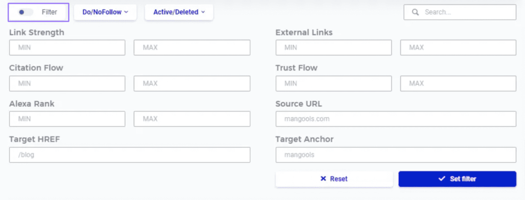 LinkMiner’s filters to narrow down backlinks