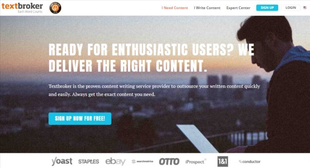 Homepage of Textbroker, a website for finding and hiring content writers