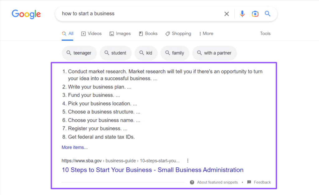 This is what a featured snippet looks like.