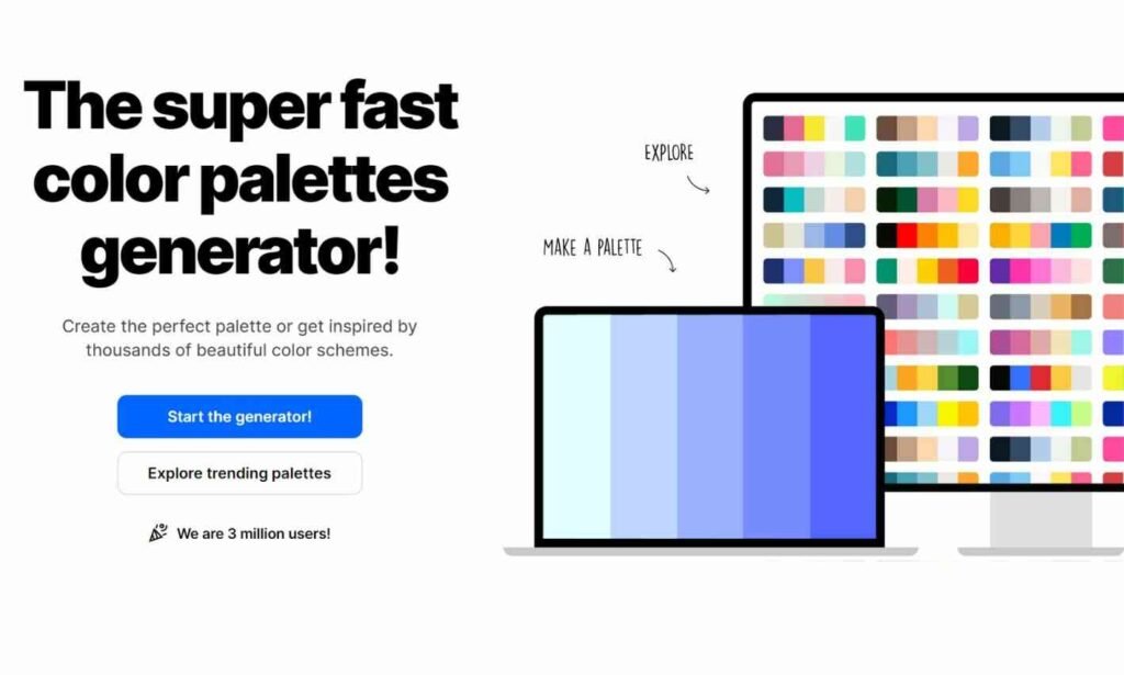 Homepage of Coolors - an interactive tool to create a color palette