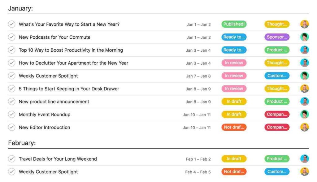 An example of how to create a content calendar