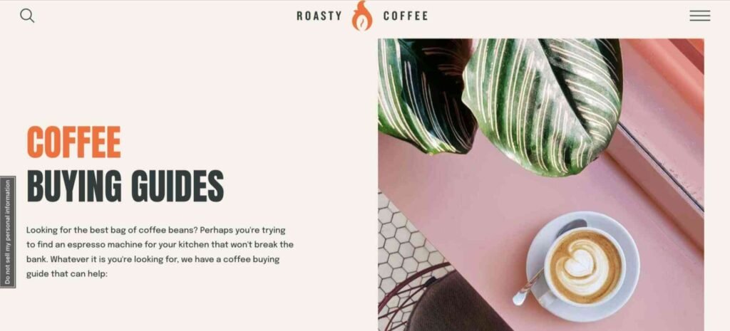 Homepage of Roasty Coffee