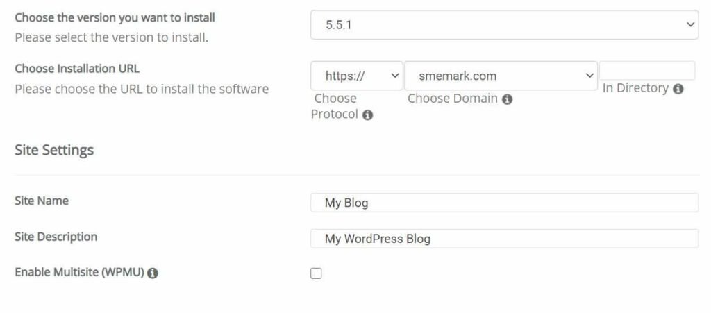 WordPress setup form to build a blog