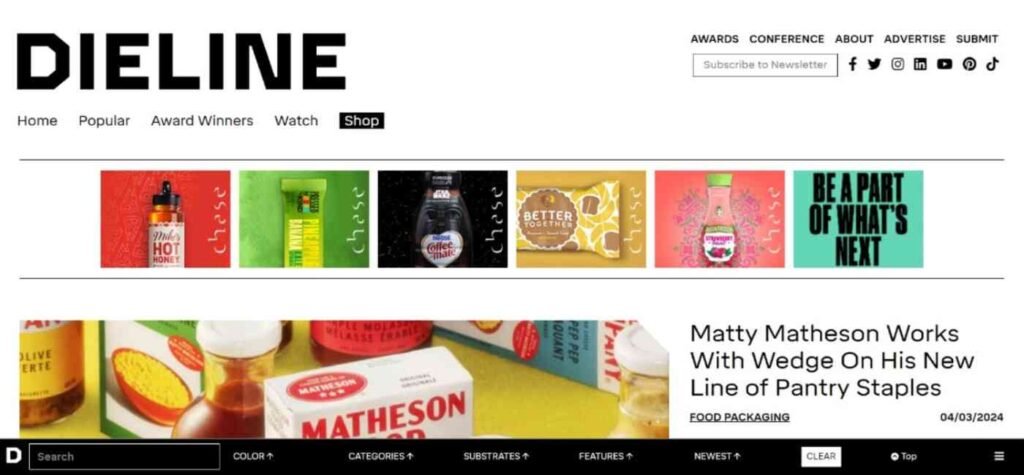 Homepage of the Dieline blog.