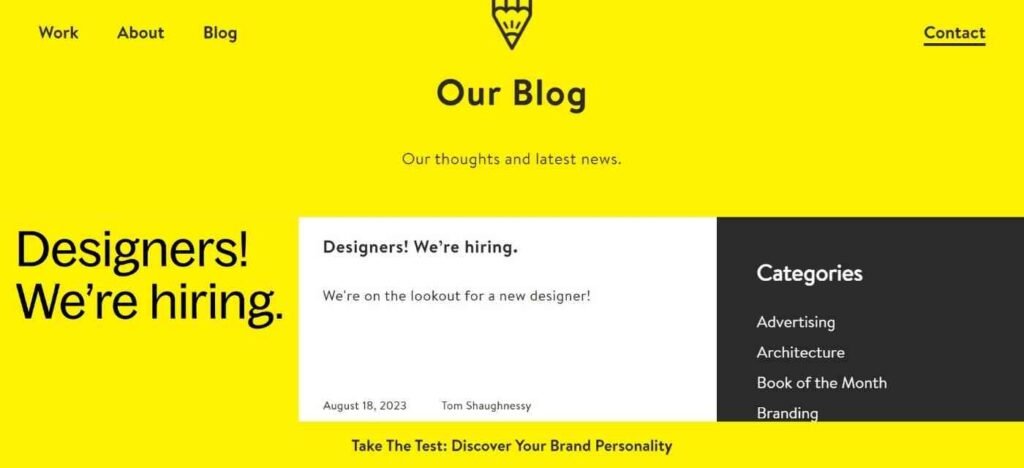 Homepage of the Glorious Creative blog, which publishes articles about branding without clickbait.