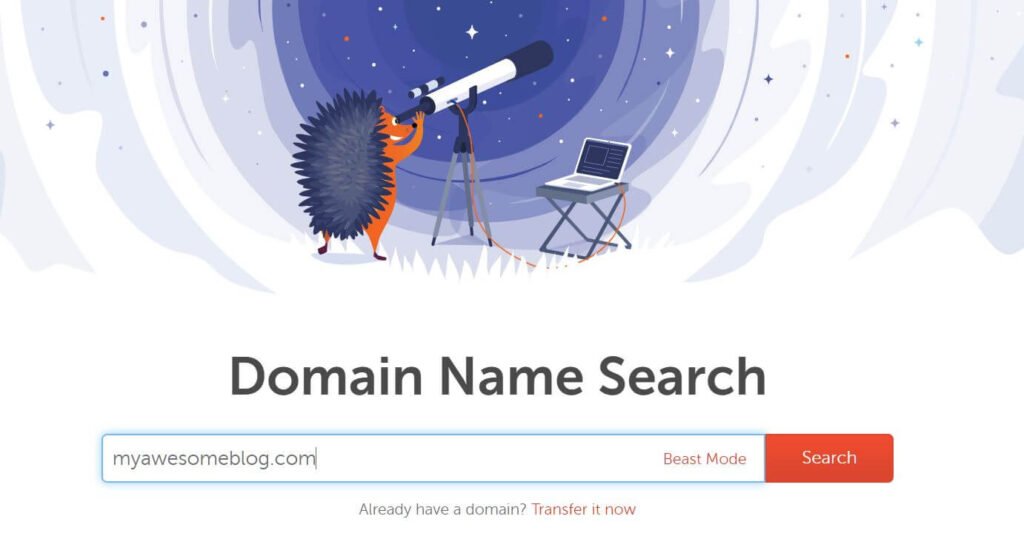 Search domain name for website creation