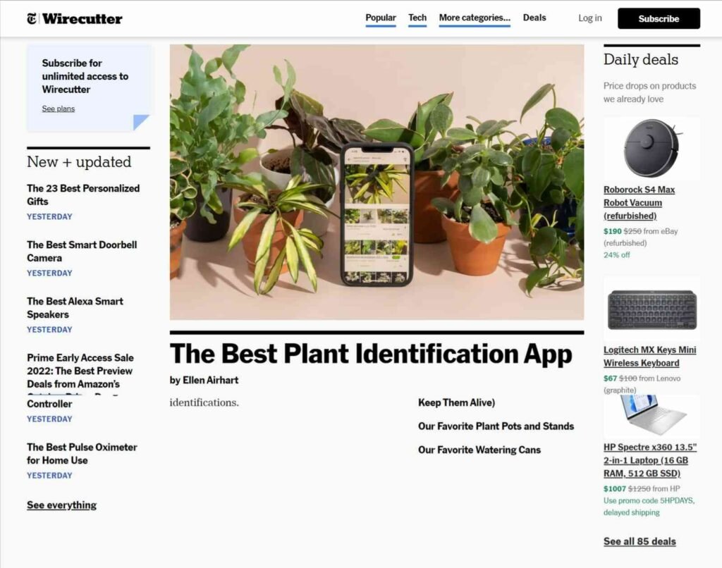 Homepage of Wirecutter