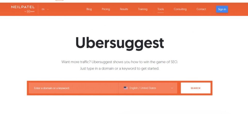 Ubersuggest as one of the BuzzSumo substitutes