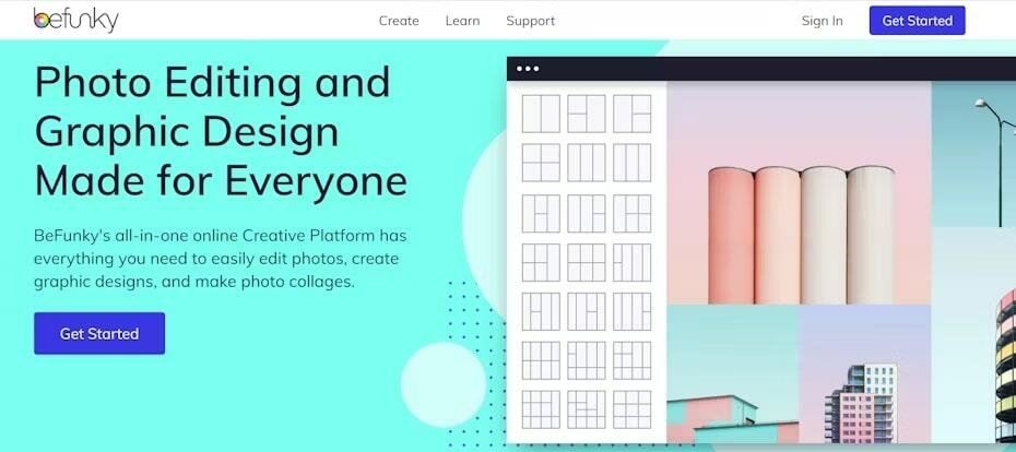 Homepage of BeFunky, a platform renowned for graphic design tools