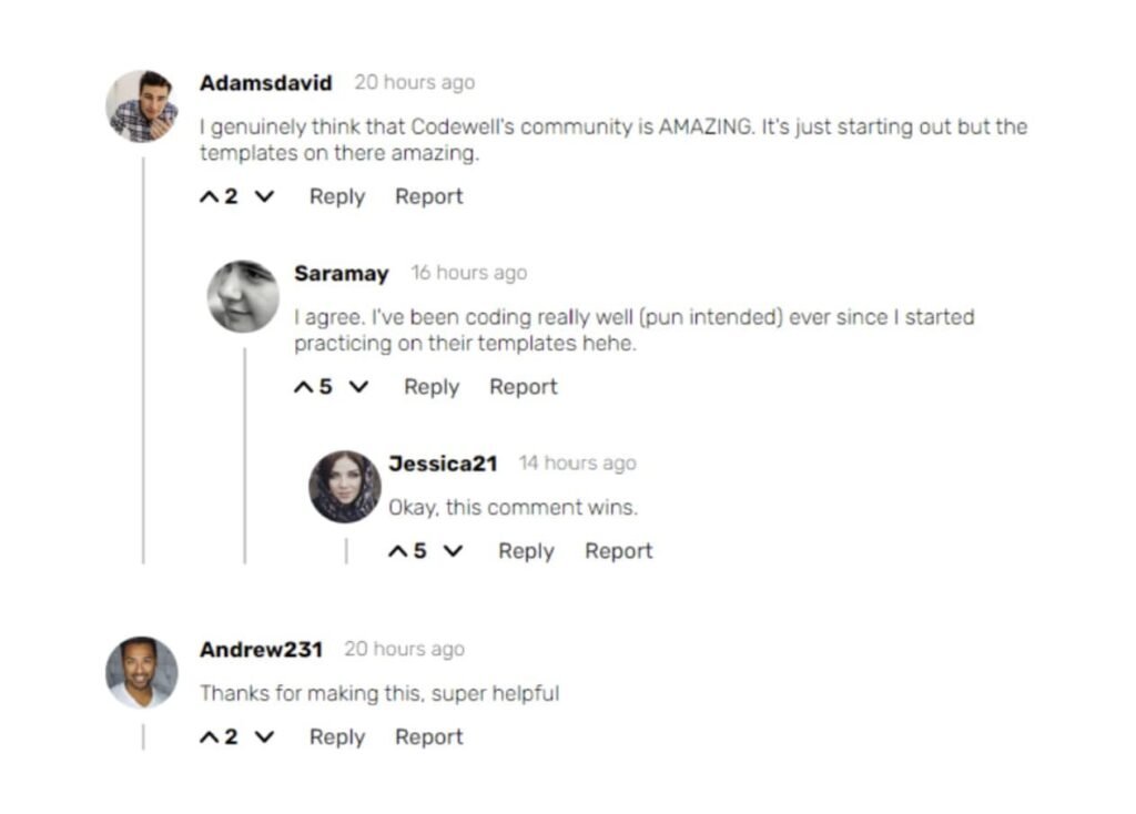An example of the blog comments section
