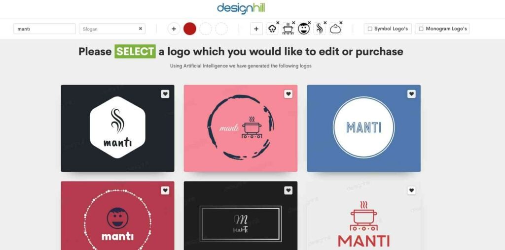 Designhill's logo maker interface