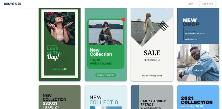 Graphic design template collection on Desygner’s website