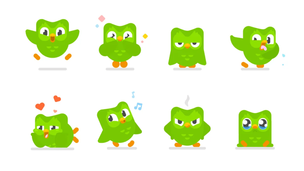 Duolingo’s mascot in different forms