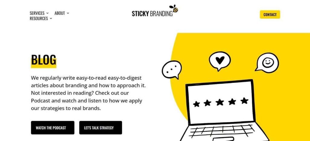 Homepage of the Sticky Branding blog.