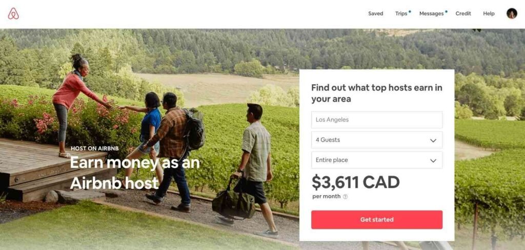 Homepage of Airbnb