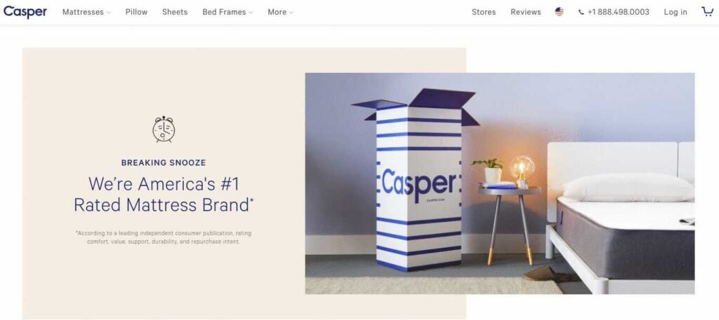 Homepage of Casper for branding examples