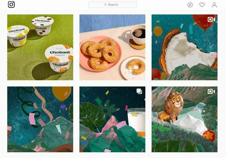 Chobani Instagram collage featuring colorful illustrations