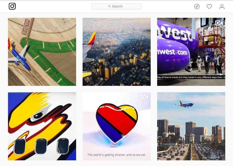 Southwest Airlines branding with airplanes and city skylines