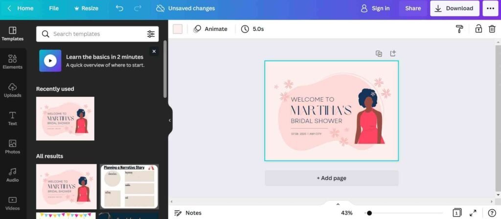 Canva graphic design tool’s user interface