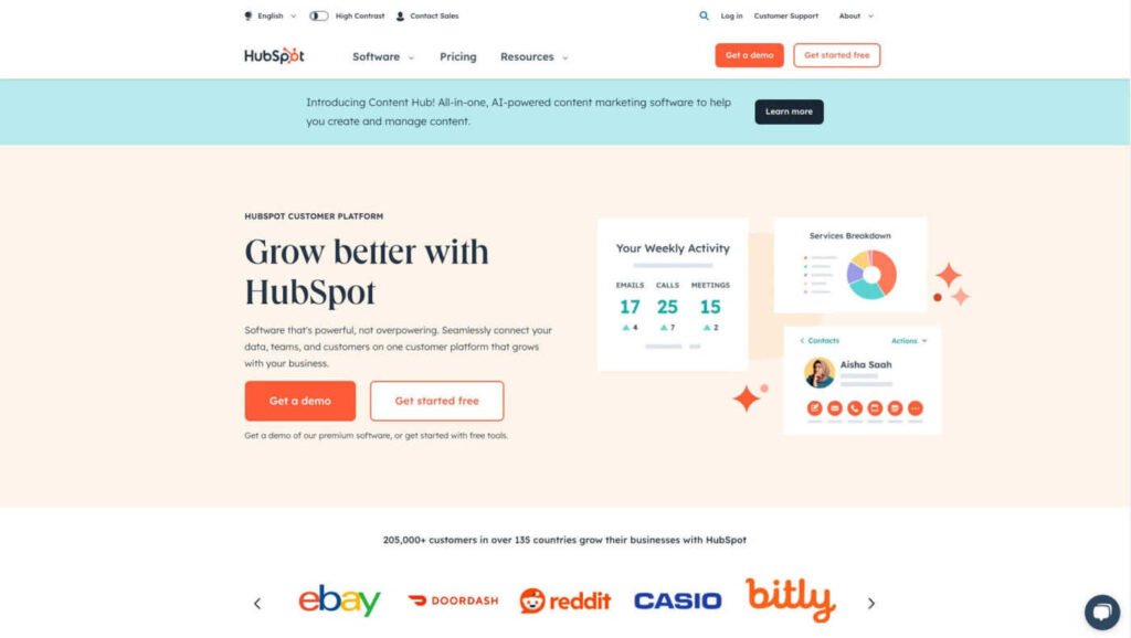 Hubspot website homepage