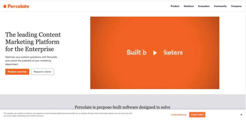 Homepage of the Percolate website