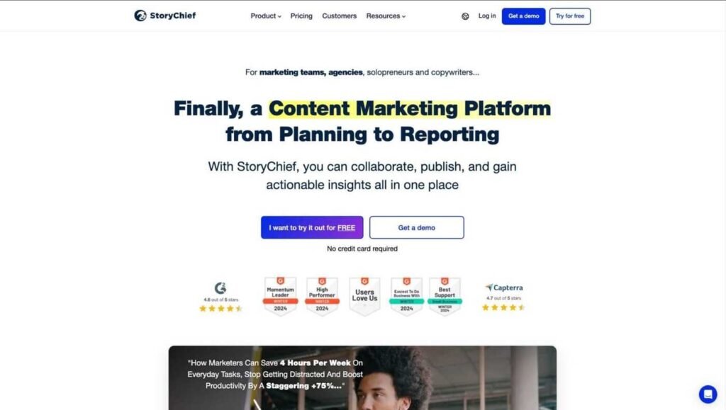 Homepage of StoryChief website