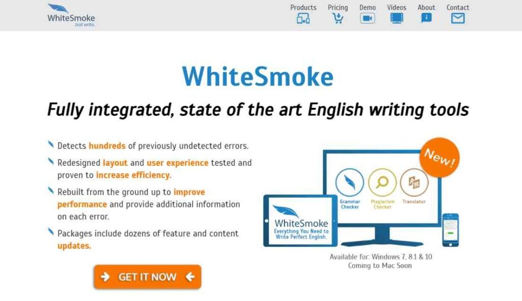 Website of WhiteSmoke writing tool.