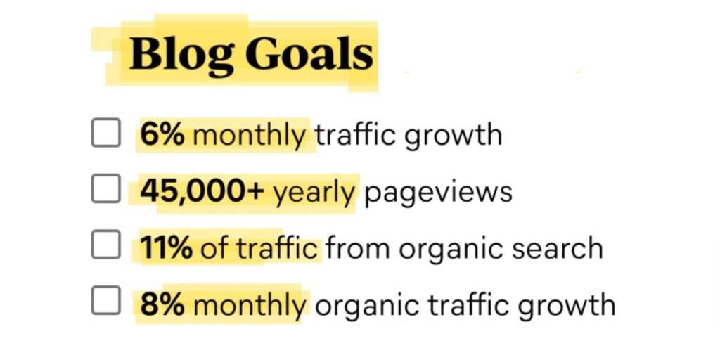 Examples of blogging goals
