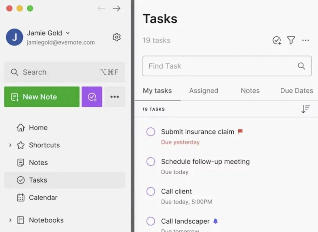 Task management in Evernote
