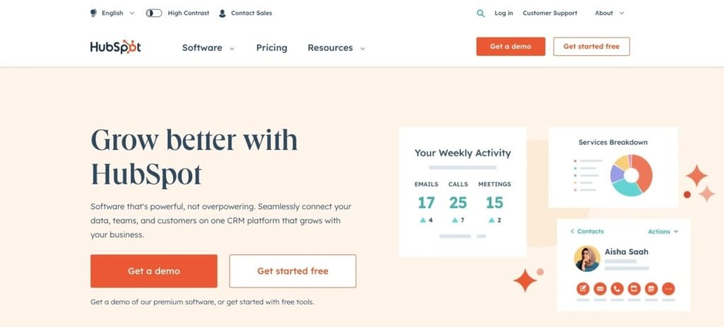 Hubspot blogging platform homepage