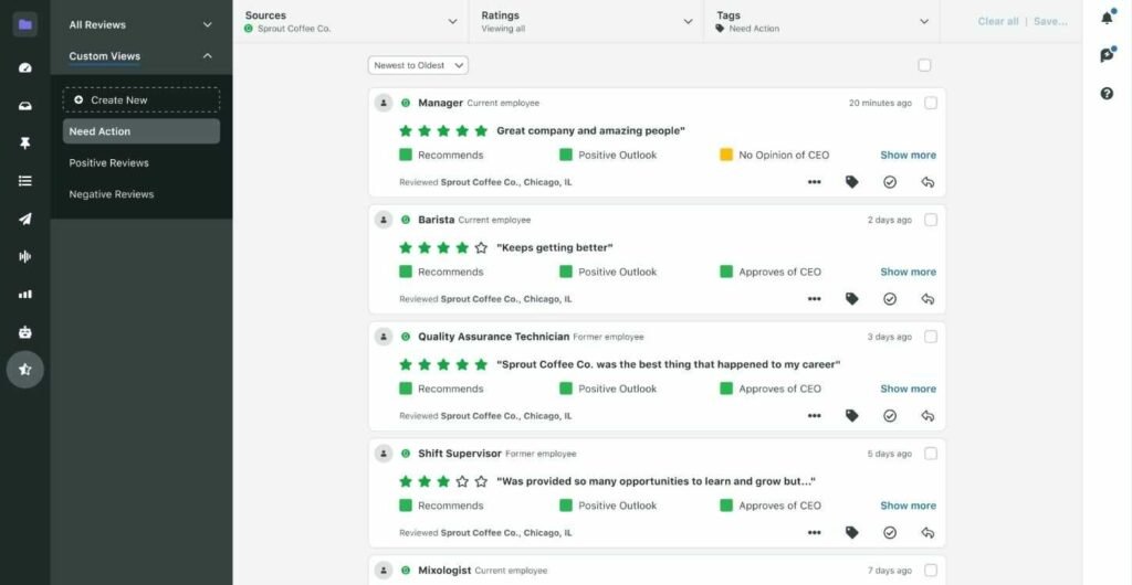 Sprout Social’s review management feature
