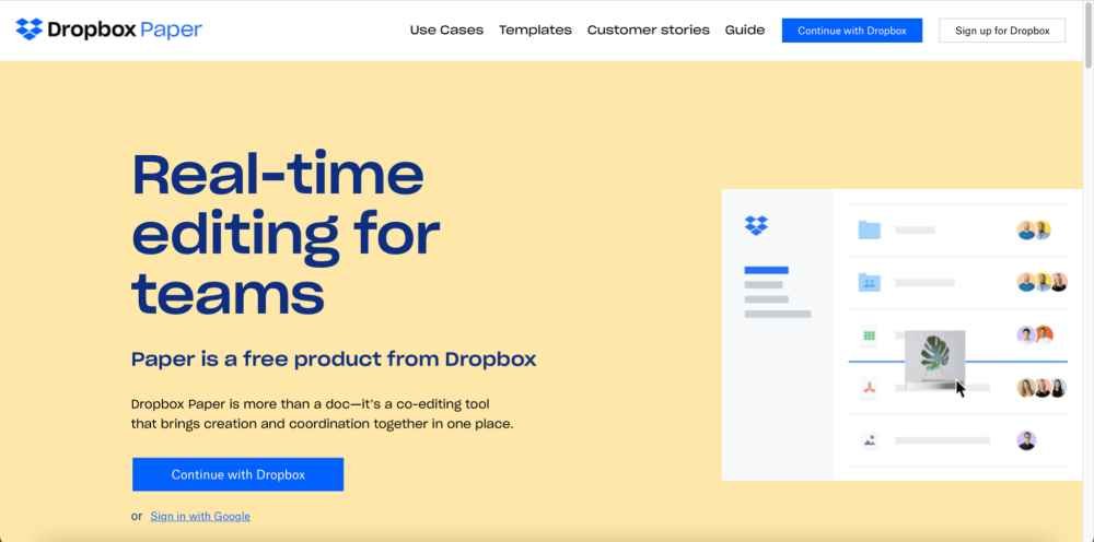 Dropbox Paper tool for working together on documents
