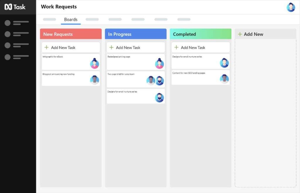 nTask website displays the dashboard with the tasks 