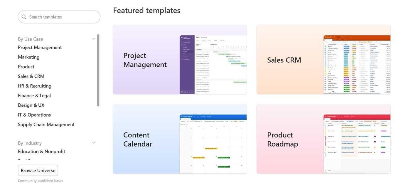 Different templates in Airtable