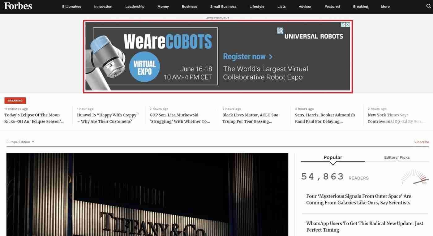 Forbes banner advertising