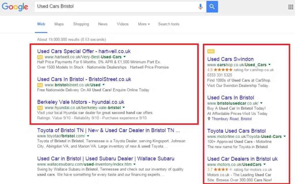 An example of paid advertising in Google search results