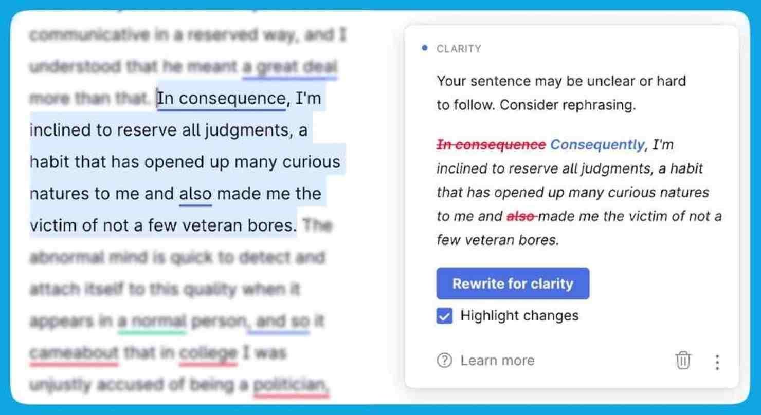 Grammarly suggests a clearer rewrite of a sentence.