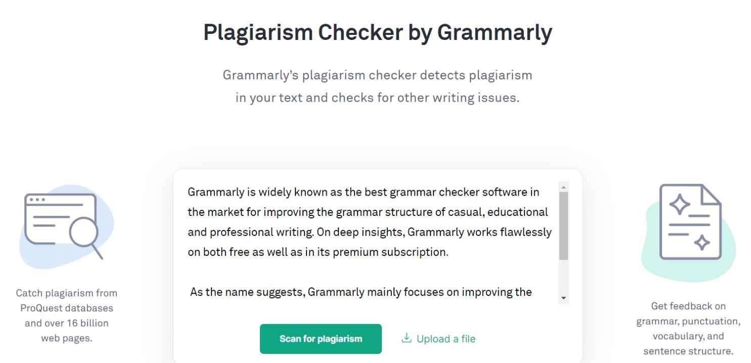 Grammarly checks content for plagiarism to ensure originality.