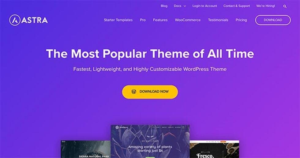 Website homepage of Astra WordPress theme