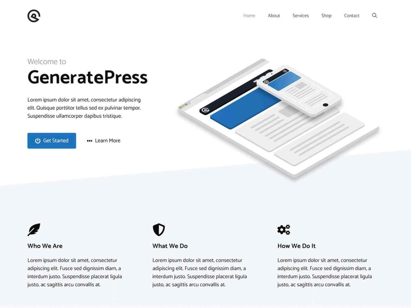 Website homepage of GeneratePress WordPress theme