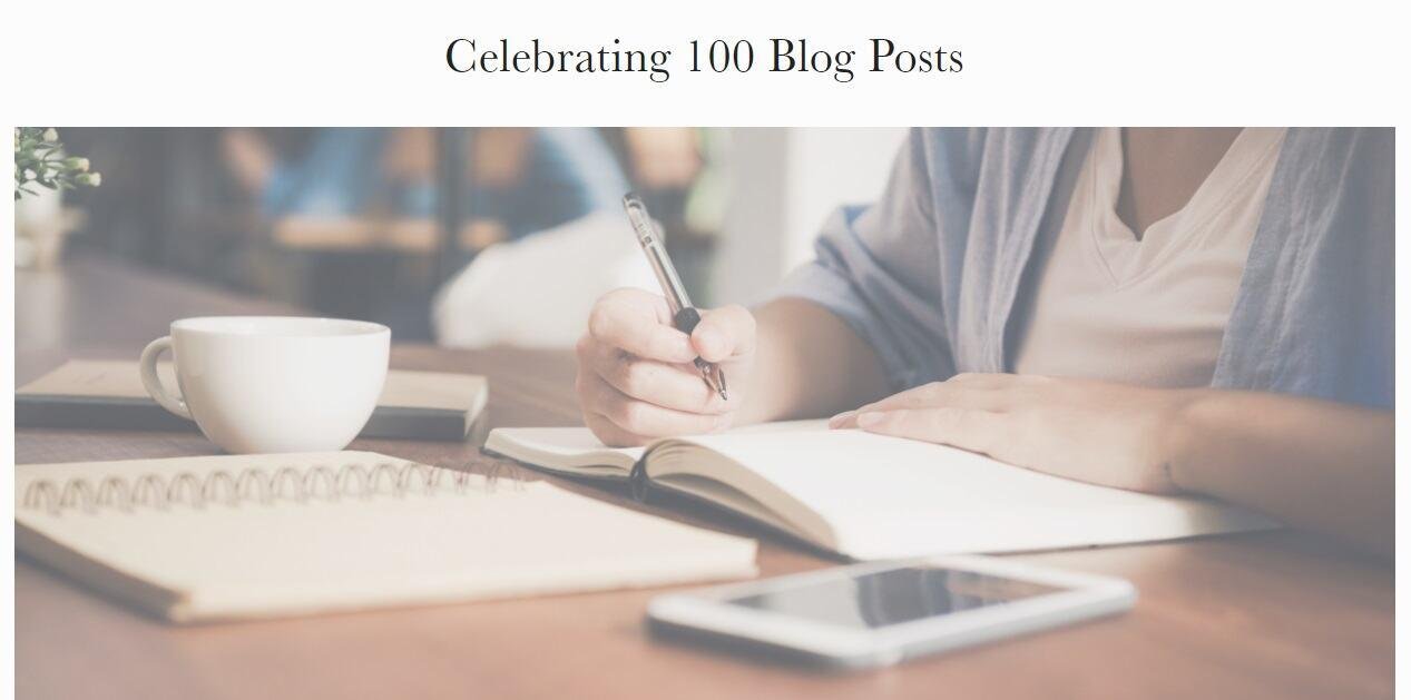 Example of Milestone celebration article about 100 blog posts