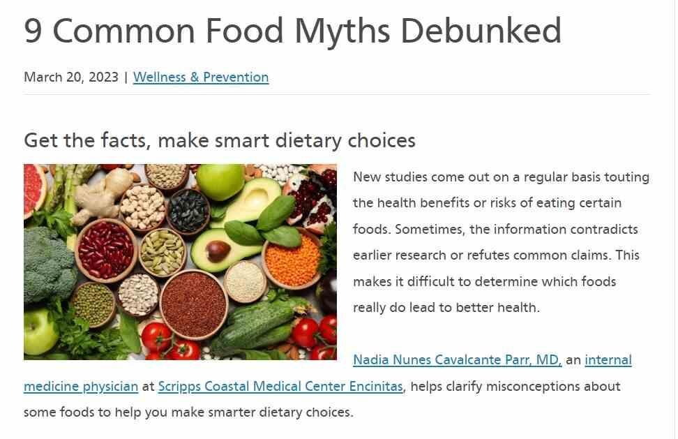 Myths vs. facts blog post example about common food myths