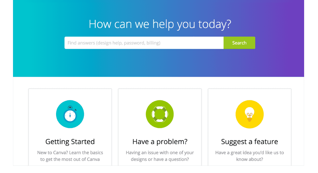 Canva’s help center is an example of good documentation.