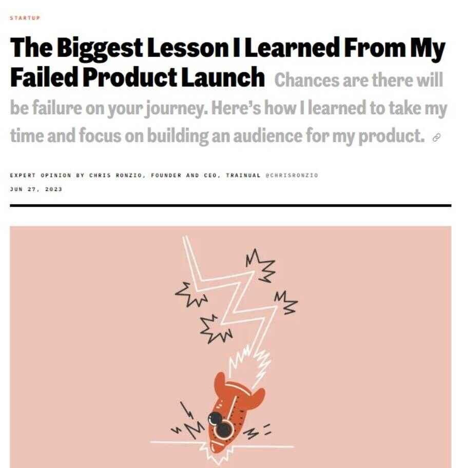 Example of Lessons from failures blog post about a product lunch