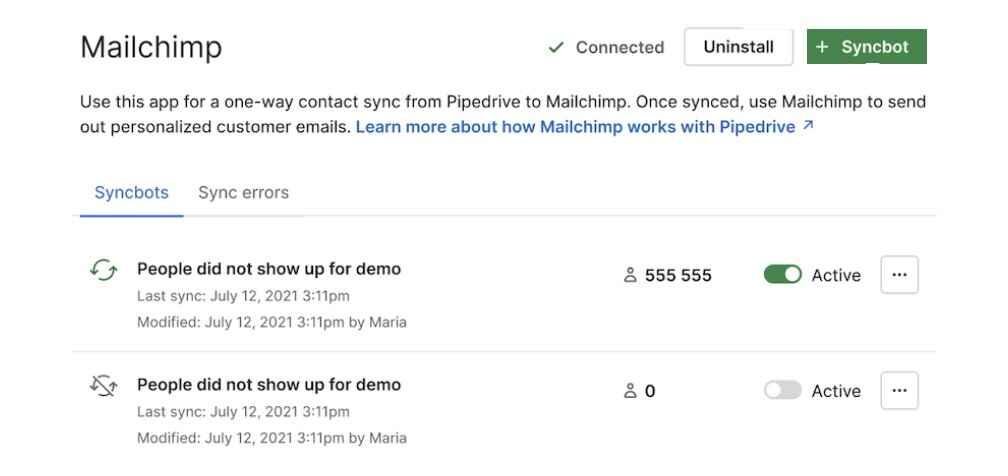 Contact sync from Pipedrive to Mailchimp