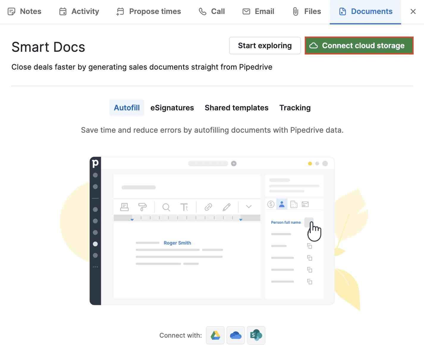 Documents feature in Pipedrive software