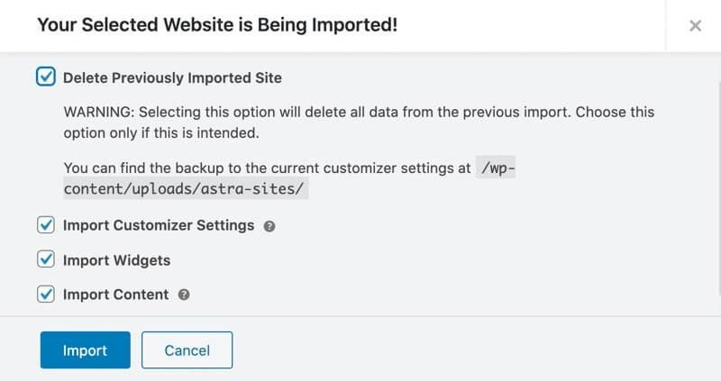 Additional options for importing templates